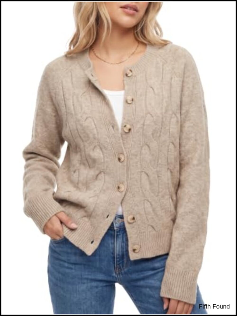 Women's Cable Knit Cardigan Crewneck Button Up Loose Fit Sweater